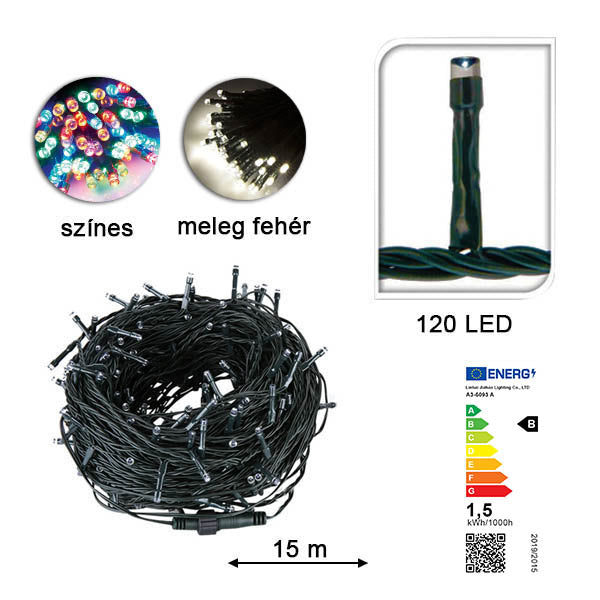 LED light string in selectable size and color - 120 LEDs - warm white