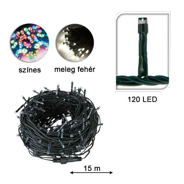 LED light string in selectable size and color - 120 LEDs - warm white