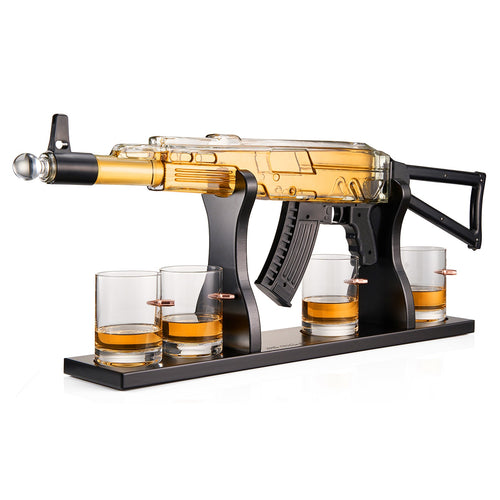 Gun Whiskey Decanter Set - Limited Edition, Silencer Stopper - 710 ml & 4 10.5oz Bullet Glasses - Unique Gift - Drinking Party Accessory, Handmade Gun Liquor Decanter, Tik Tok Gun Decanter, Dad Gift-0