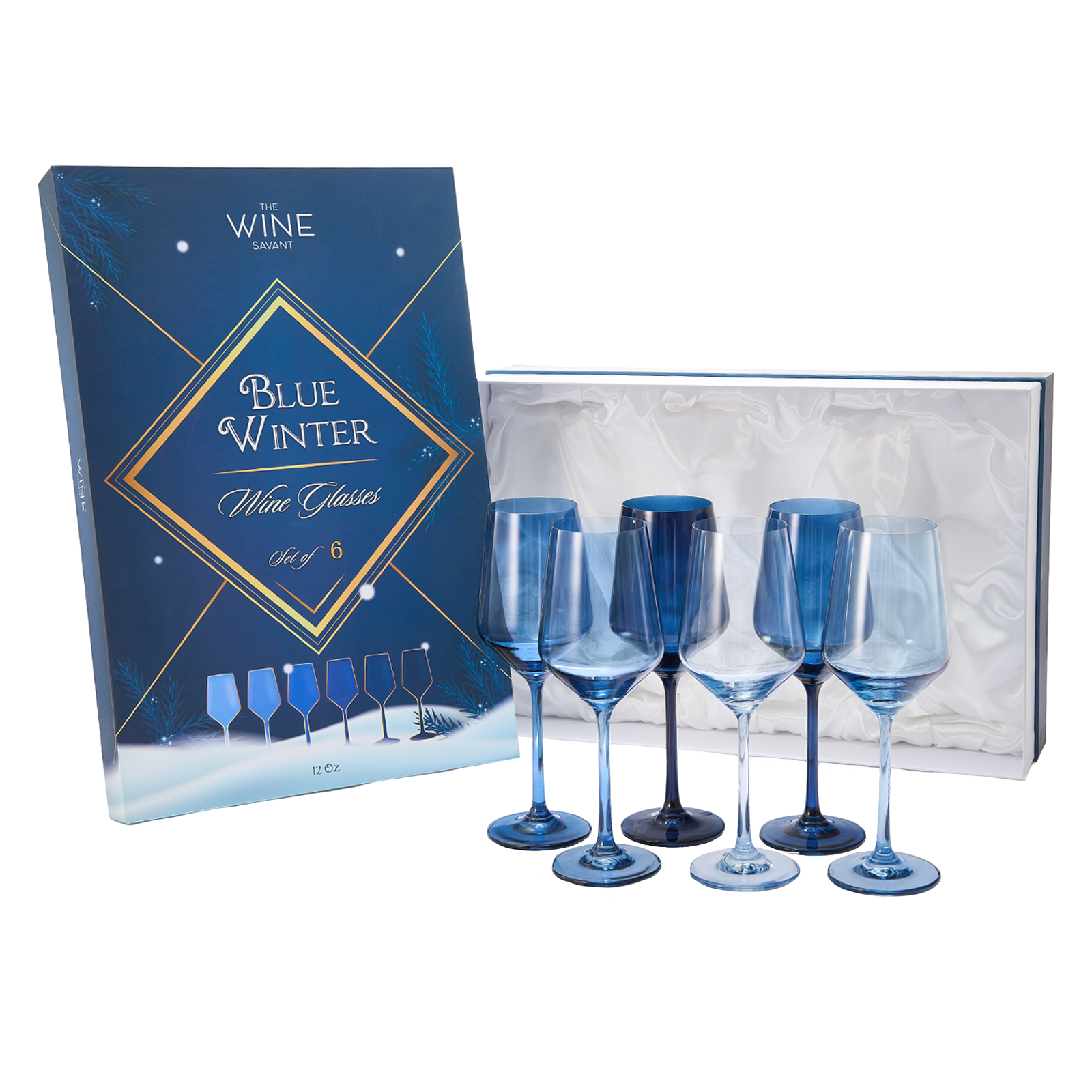 Blue Winter Christmas Wine Glasses | Set of 12 | Navy Colors-0