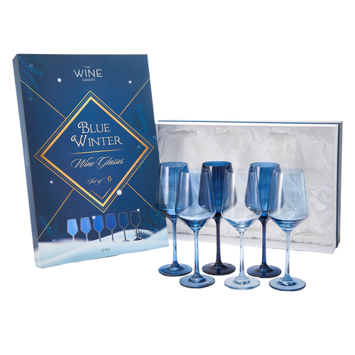 Blue Winter Christmas Wine Glasses | Set of 12 | Navy Colors-0